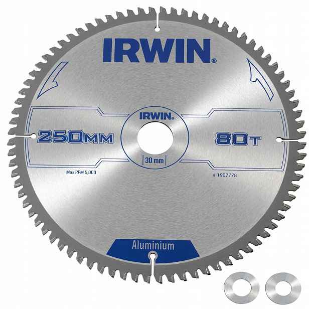 Kotoučová pila 250x30 mm 80Z pro řezání hliníku Pvc Redukce 20/16 mm Irwin