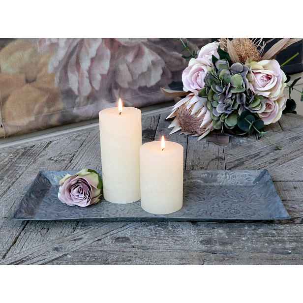 Šedý antik dekorační plechový podnos s patinou Trao - 42*18*1,5cm Chic Antique