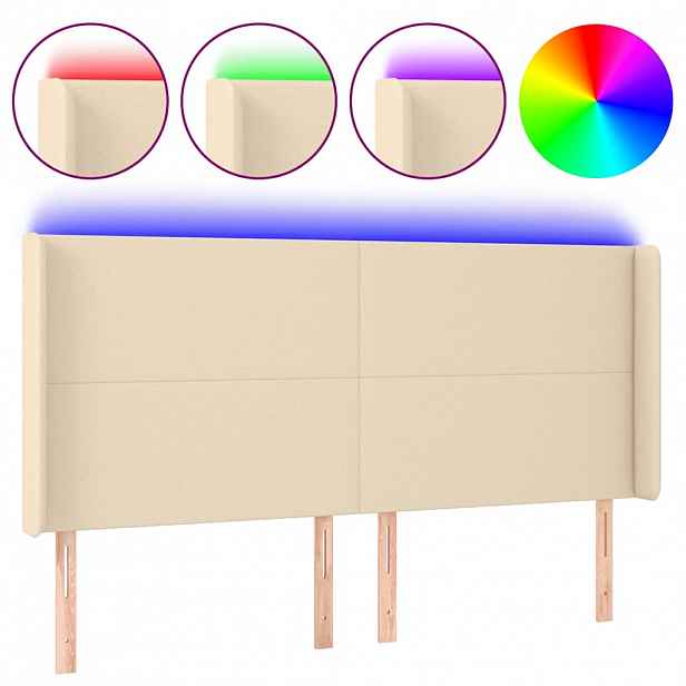 vidaXL Čelo postele s LED krémové 163 x 16 x 118/128 cm textil