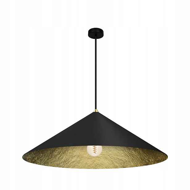 Závěsná lampa velká, černá, zlatý kužel Ø 70 cm nad stůl, ostrov Milagro