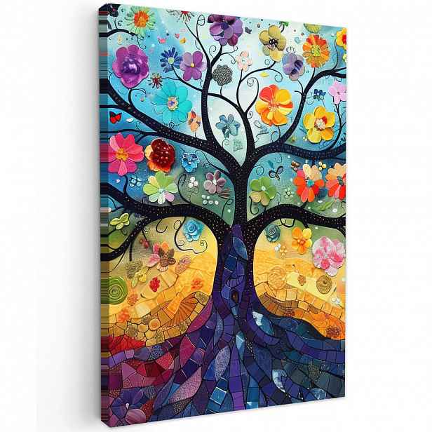 MuchoWow OBRAZ NA PLÁTNĚ Umění - Strom života - Květiny - Hippie 60x90 cm