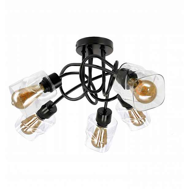 Stropní Svítidlo Lustr Loft Nástěnné 5xE27 Led Skleněný Zvlněný Čtverec
