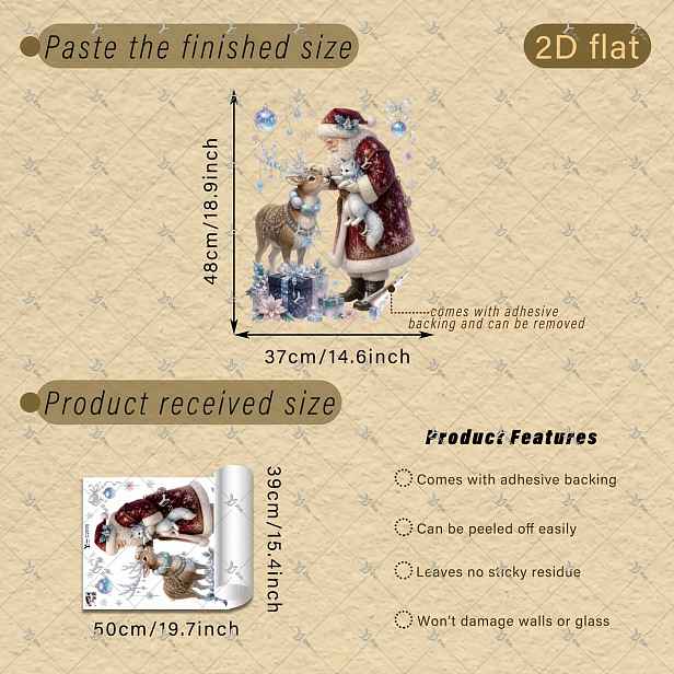 TEMU 2D plochá - 1 ks 2D tištěná vánoční dečka Santa Claus, sob, bílá liška, dárek, sněhová vločka, vánoční ozdoba, 40 x 50 cm, okenní dekorace,
