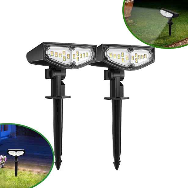 2x Solární lampa do zahrady Led reflektor se zapichovacím senzorem Vodotěsná