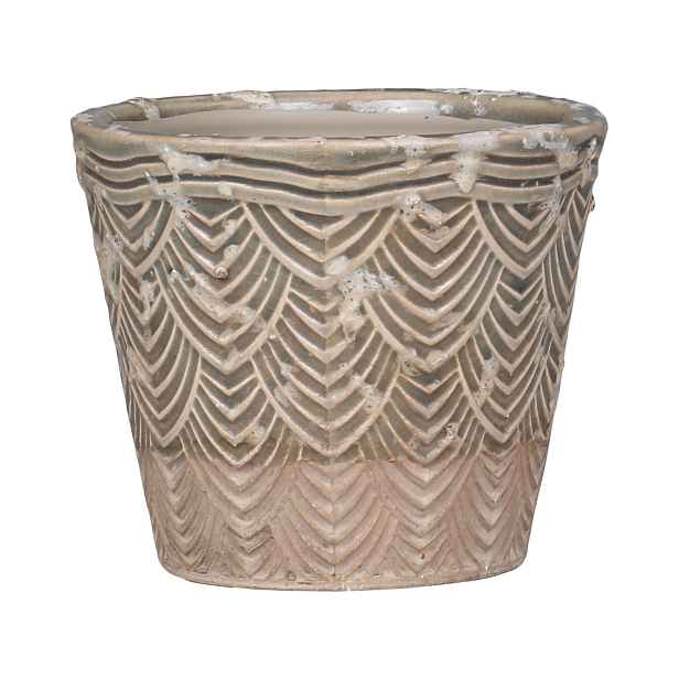 Béžovo-zelený obal na květináč se vzorem Valence - Ø 11*10cm Chic Antique