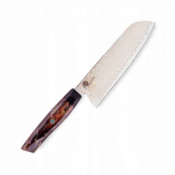 Kuchyňský nůž Santoku 180 mm Dellinger Resin Mash Gold Damascus