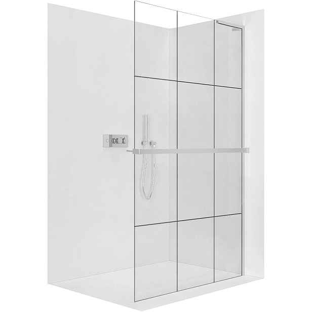 Sprchová zástěna Walk-in Onyx L-pravá vzpěra - 8 mm + polička/držák na ručníky - chrom, industriální sklo - 90x200 cm