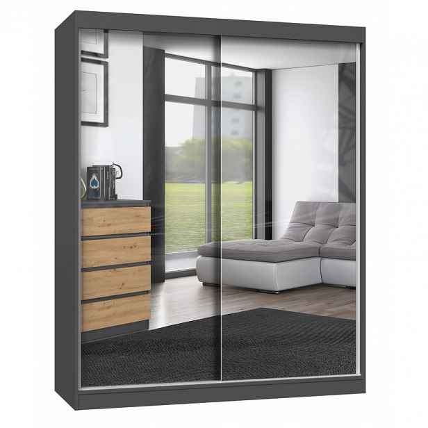 Šatní skříň 160 cm se zrcadlem RANNO 6 - dub artisan / antracitová