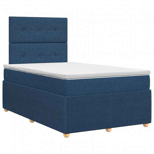 vidaXL Postel boxspring s matrací s čelo Modrá 120 x 190 cm Textil