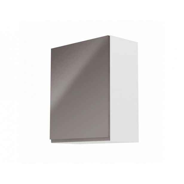 Horní skříňka, bílá / šedý extra vysoký lesk, levá, AURORA G601F