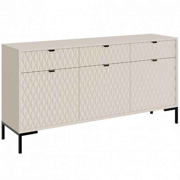 Beautysofa KOMODA Montreal se 3 dvířky a 3 zásuvkami, dekorativní 3D čela, 150 cm, kašmír