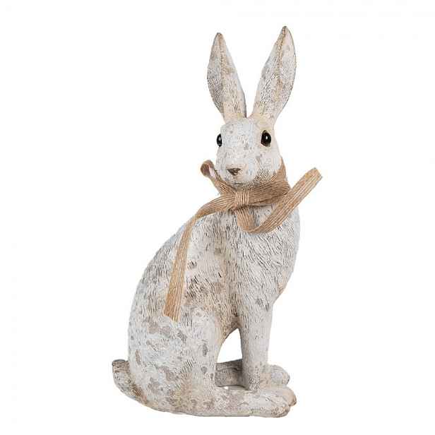 Dekorace béžový sedící králík s mašlí Rabbit Bow - 14*10*26 cm Clayre & Eef