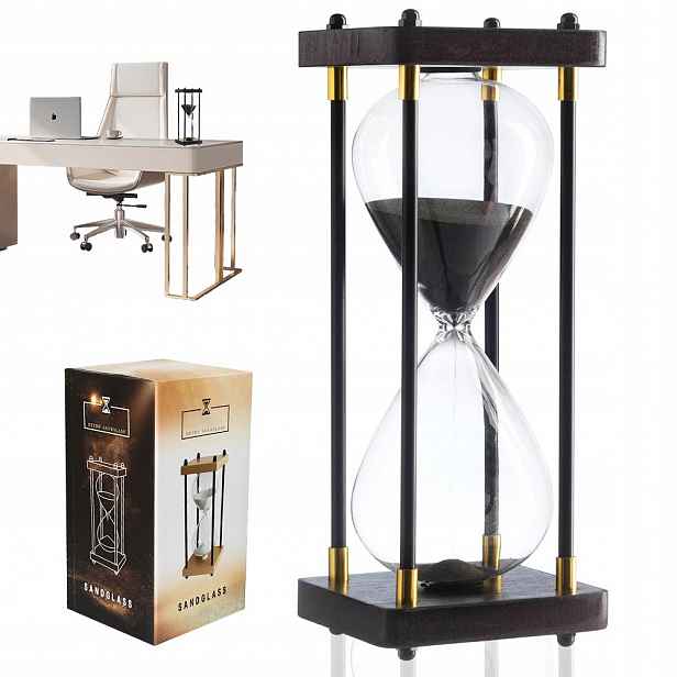 Klepsydra 30 minut dřevěná skleněná ozdobná ozdoba v hnědé barvě pro dům