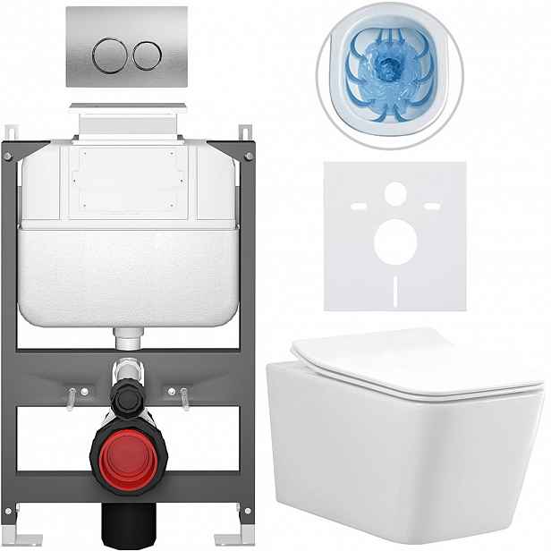 Kompletní WC set Basic/Forte - bílá lesklá - WC tlačítko Dualo/Stříbrná - ovládání shora - předstěnová instalace - 51x36 cm