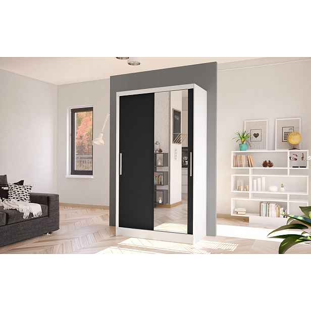 Moderní šatní skříň BRUNO 6 - šířka 100 cm, bílá / černá