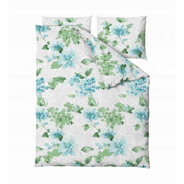 Povlečení bavlněné 220x200 Amelia šedá zelená modrá světlé květy