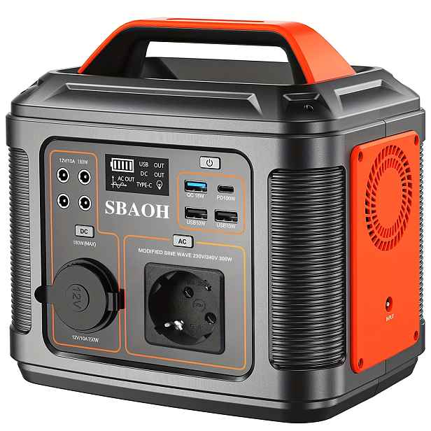TEMU SBAOH 300W Přenosná Solární Elektrárna Generátor, 230V Vysoce Kapacitní Mobilní Zdroj Energie, Měnič, Nouzový Generátor, Měnič, CPAP Notebook,