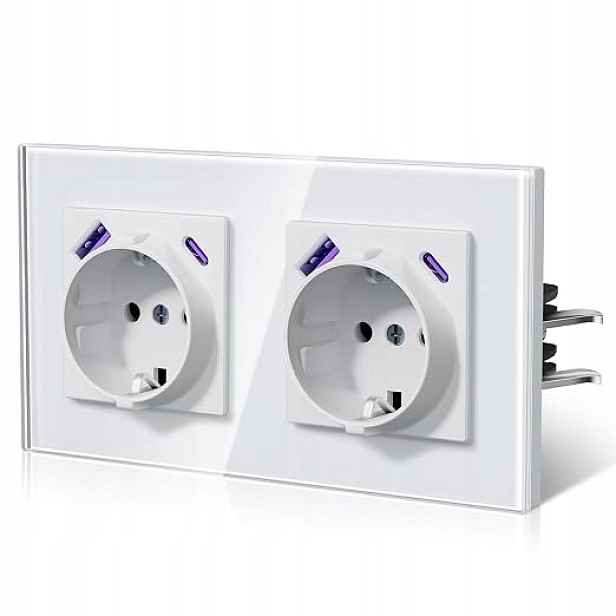 Zásuvka Bseed 16A Usb-c 20W rychlé nabíjení, 86x157 mm, sklo
