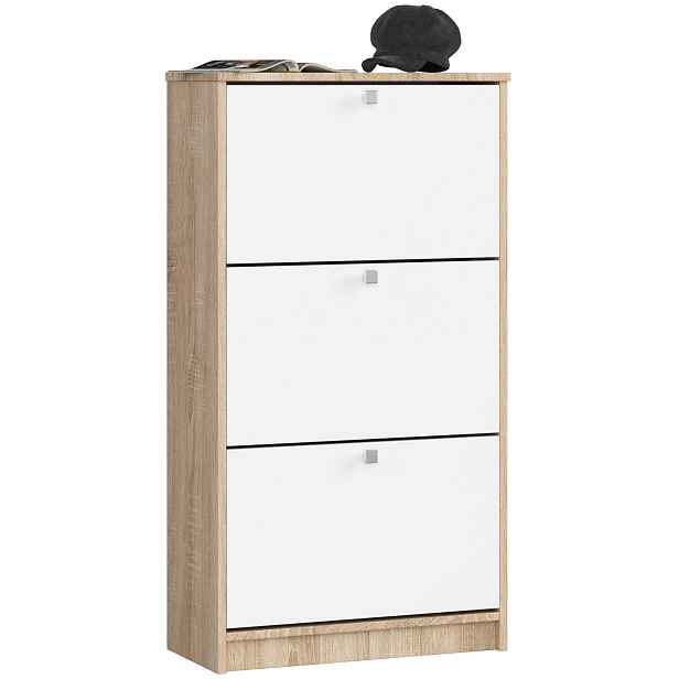 Ak furniture Botník Marienne 60 cm - 3 dvířka dub sonoma/bílý