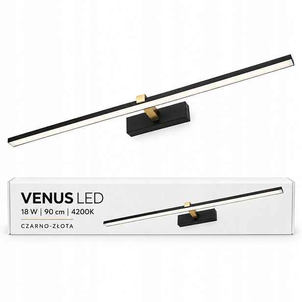 Nástěnná lampa 90 cm Venus 18W černo-zlatá Led pro obraz 4200K IP44 1100lm