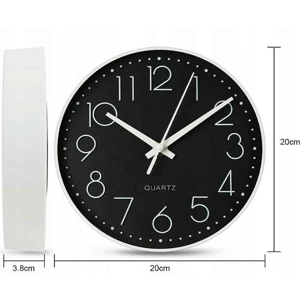 Nástěnné Hodiny Křemenné Tiché, Moderní Dekorativní Design, Černá Barva, 20 CM