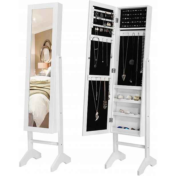 Skříňka na šperky a stojící zrcadlo Songmics JBC77W 35.5 x 153 x 35 cm
