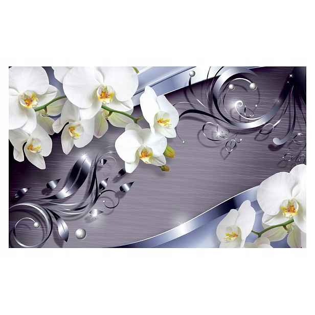 Vliesová fototapeta Orchideje stříbro na šedém pozadí 254x184 lepidlo