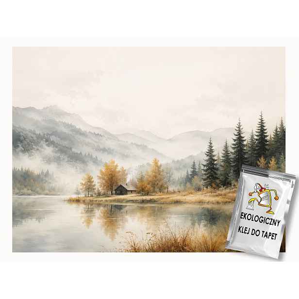Fototapeta Flizelina Krajina Hory Jezero Les Chatka Podzim 416x290 130g