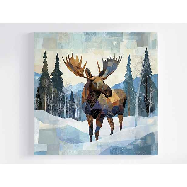 Obraz Na Plátně Canvas Grafika Geometrie Los Mozaika Zima Sníh Les 50x50