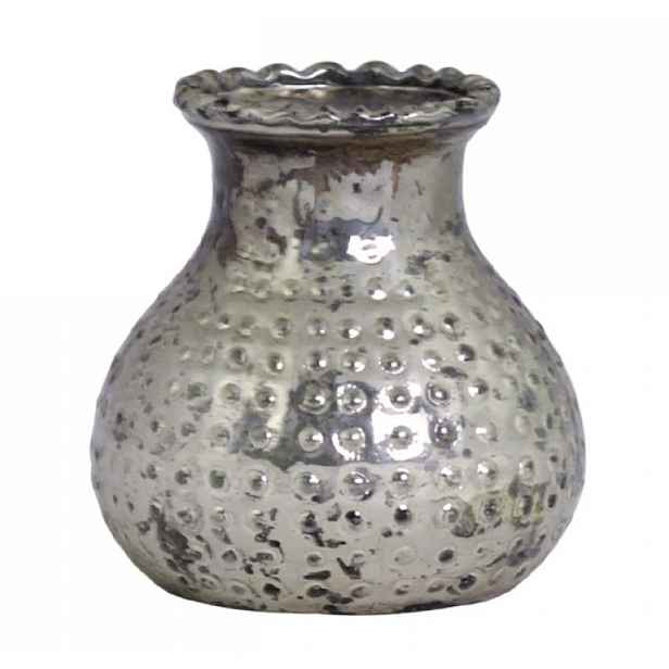Stříbrná antik skleněná dekorační vázička Marcia -  Ø 9*8cm Chic Antique