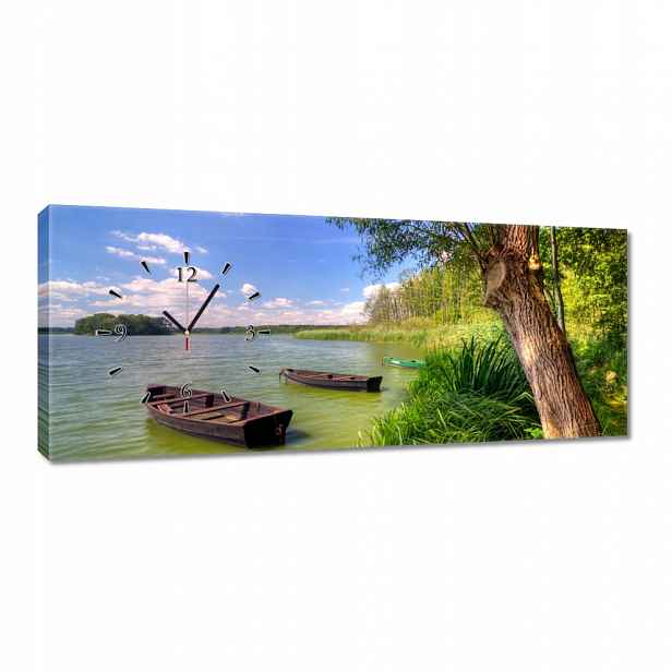 Nástěnné hodiny 100x40 Jezero Lodě Krajina
