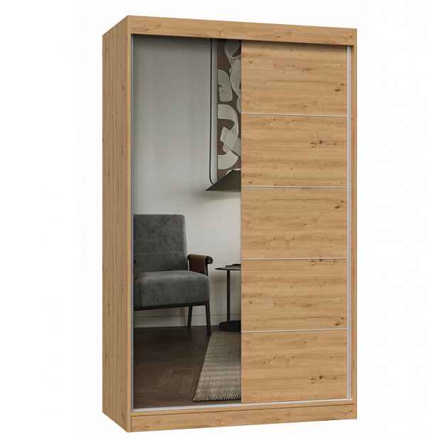 Šatní skříň 120 cm se zrcadlem RANNO 8 - dub artisan