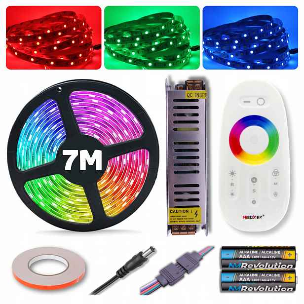 Set Led pásek Rgb 5050 barevný napájecí zdroj dálkový ovladač 7M 12V Premium