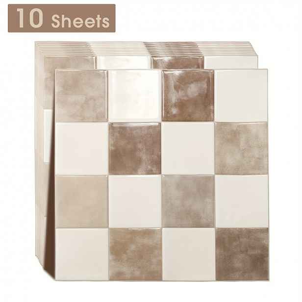 TEMU Samolepicí obklad - 10 archů 10,5" x 10,5" - 3D samolepicí obklad pro kuchyň, koupelnu, obklad stěn, šachovnicový
