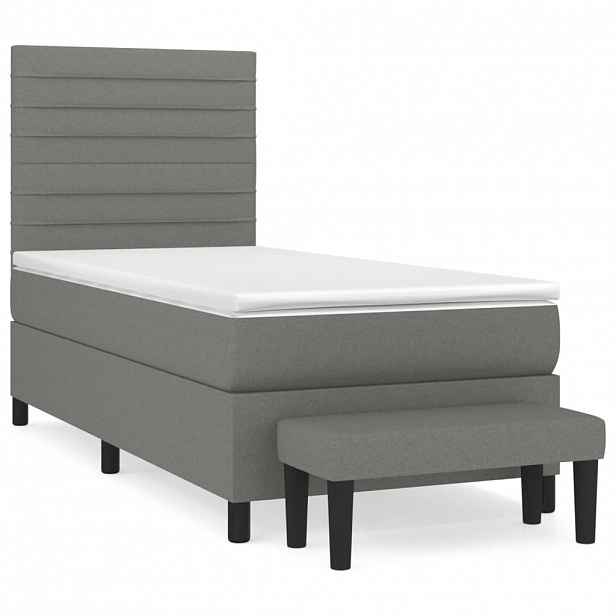 vidaXL Box spring postel s matrací tmavě šedá 90x200 cm textil