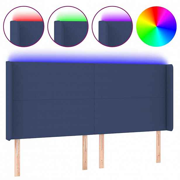 vidaXL Čelo postele s LED modré 183x16x118/128 cm textil