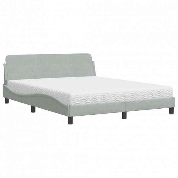 vidaXL Postel s matrací Dover světle šedá 160 x 200 cm samet