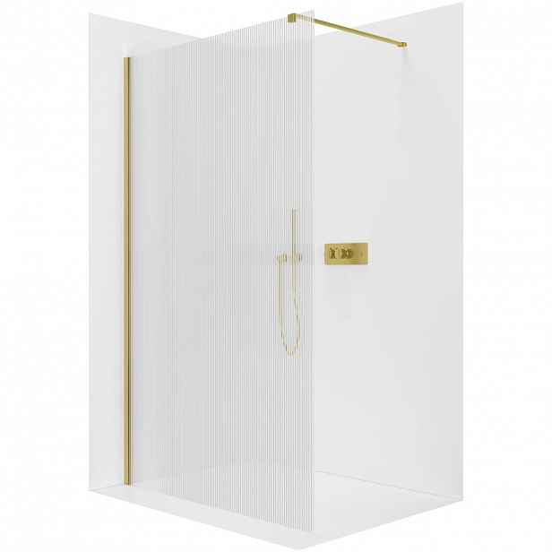 Sprchová zástěna Walk-in Onyx Cube L/P - 8 mm - hranatá vzpěra - zlatá, rýhované sklo - 160x200 cm
