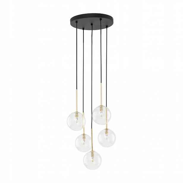 Závěsná lampa Nilos Černá Zlatá Skleněné Stínidla 5xG9 Stropní Moderní