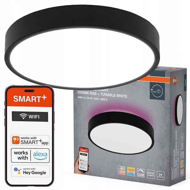 Stropní Svítidlo Led svítidlo 28W 1400lm 3000-6500K Cct Černý Smart WiFi Orbis Osram