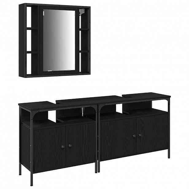 vidaXL Koupelnové umyvadlové jednotky 3 ks Černá 80 x 30 x 60 cm
