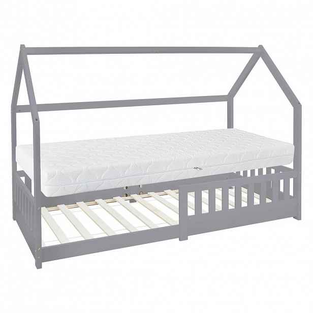 ML-DESIGN DĚTSKÁ POSTEL se stříškou a matrací 90x200 cm světle šedá