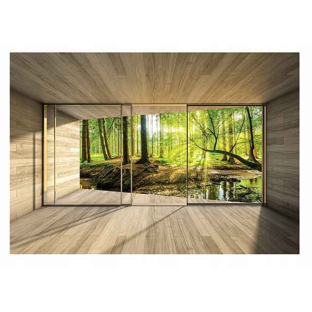 Fototapeta 3D Okno S Pohledem Les Příroda 208x146