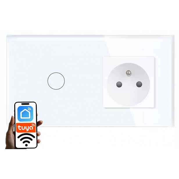Vypínač Světla Wifi 1G1W Jednoduchý Zásuvka Skleněný Panel Bílý
