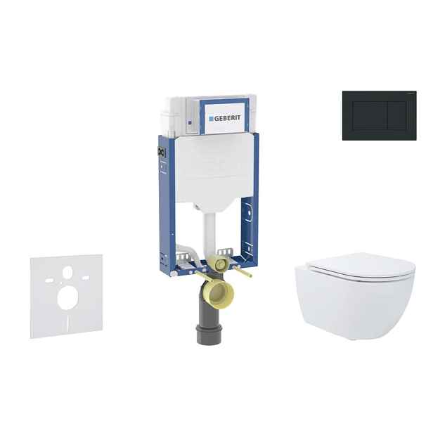 SANITINO - Set předstěnové instalace, klozetu Oudee a Slim sedátka softclose, tlačítko Sigma20, matná černá/černá SANI11CA5198