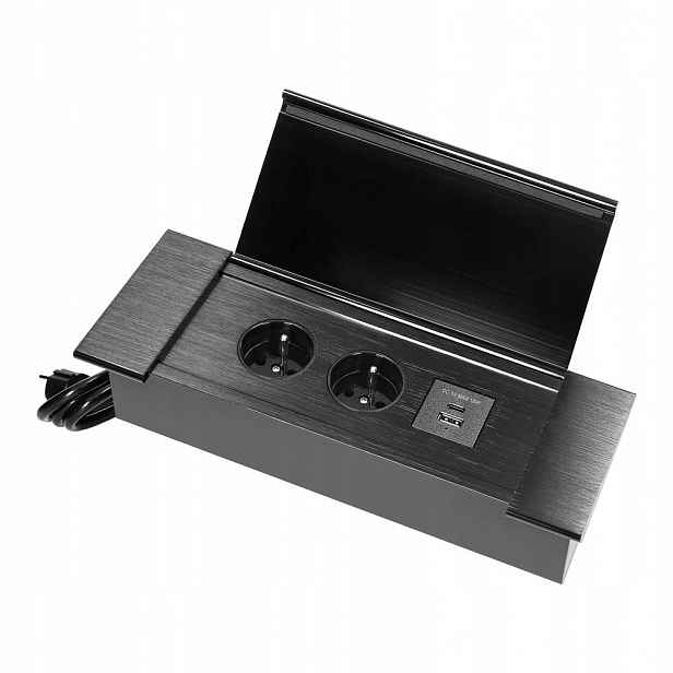 Zásuvka zapuštěná do pracovní desky, Usb, 1,5 m, 2x2P+Z (French), 2xUSB, černá