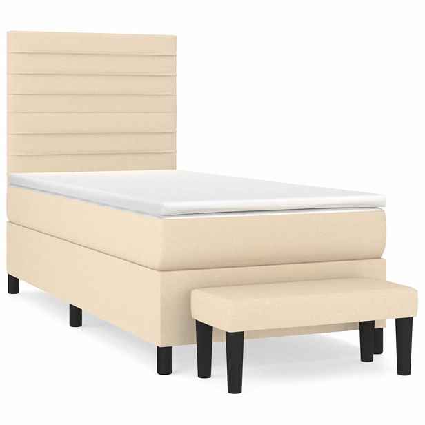 vidaXL Box spring postel s matrací krémová 90x200 cm textil