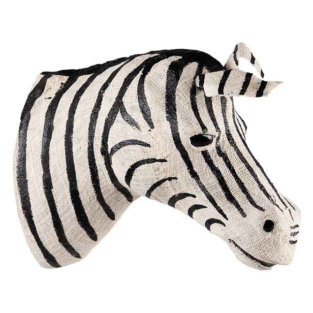 Bílo-černá antik nástěnná dekorace hlava zebra M - 13*30*27 cm Clayre & Eef