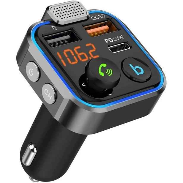 Fm Vysílač Bluetooth 5.0 Do Auta 3 Nabíjecí Porty Usb QC3.0 Pd 20W