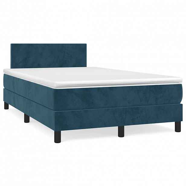 vidaXL Box spring postel s matrací tmavě modrá 120x190 cm samet